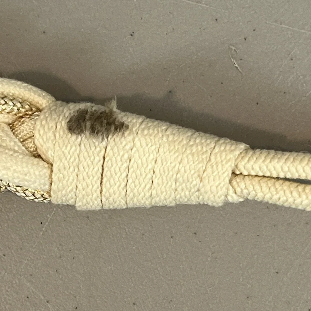 Vintage Women's Braided Woven Belt Macrame Size S/M Ivory Tan Gold Tone
